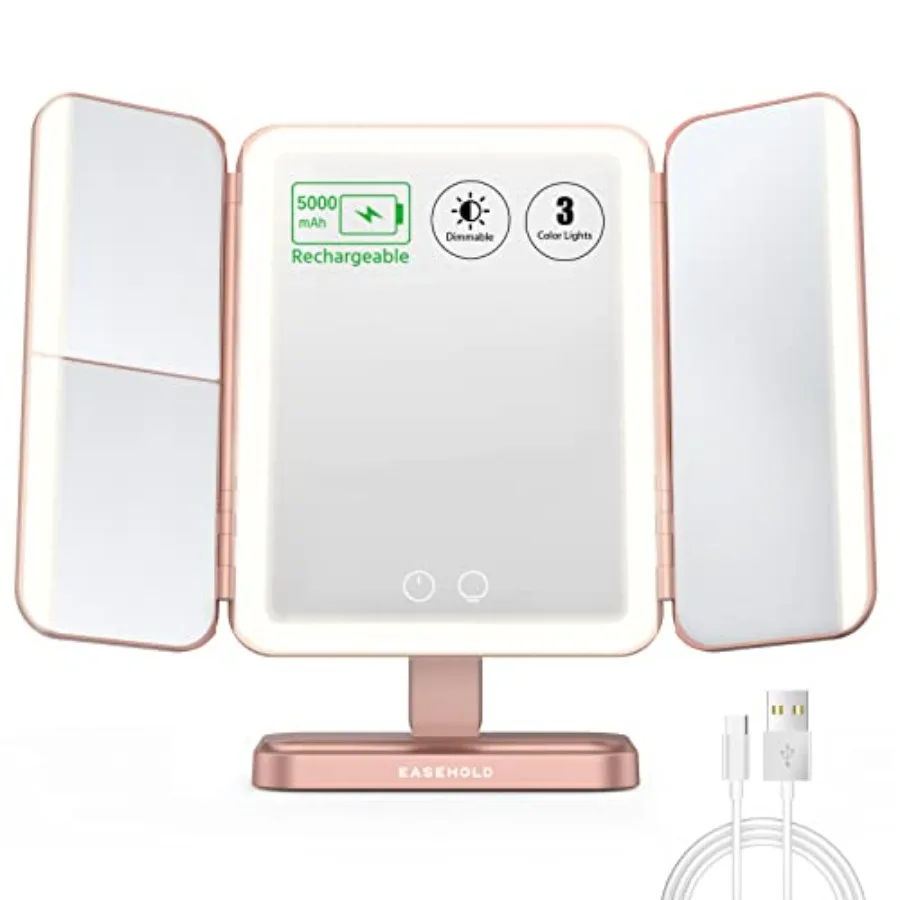 Rechargeable Lighted Makeup Mirror, 3-Sided LED Vanity Mirror, 116 LEDs, 5000mAh, No Shadow Lighting, 2X/3X/Magnification, 3 Co
Rechargeable Lighted Makeup Mirror, 3-Sided LED Vanity Mirror, 116 LEDs, 5000mAh, No Shadow Lighting, 2X/3X/Magnification, 3 Co