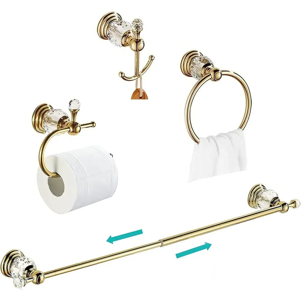 4-Piece Crystal Brass Bathroom Accessory Set: Wall-Mounted Towel Bar, Toilet Paper Holder, Towel Ring, Robe Hooks
4-Piece Crystal Brass Bathroom Accessory Set: Wall-Mounted Towel Bar, Toilet Paper Holder, Towel Ring, Robe Hooks