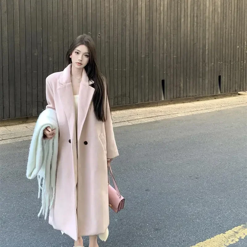 Double Faced Wool Long Sleeve Pink Coats For Women 2024 Winter Fashion Loose Warm Woolen Overcoat Female Jacket Clothing
Double Faced Wool Long Sleeve Pink Coats For Women 2024 Winter Fashion Loose Warm Woolen Overcoat Female Jacket Clothing