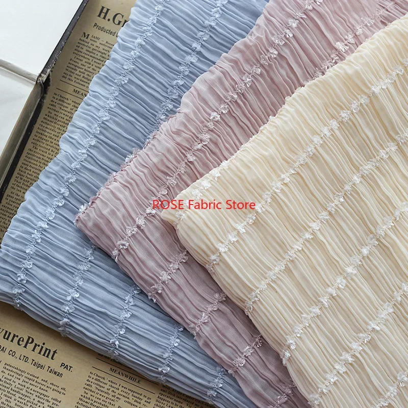 Stripe Pleated embroidered tulle Chiffon fabric Wedding Dress, Summer Blouse, Evening Wear, Houte Couture
Stripe Pleated embroidered tulle Chiffon fabric Wedding Dress, Summer Blouse, Evening Wear, Houte Couture