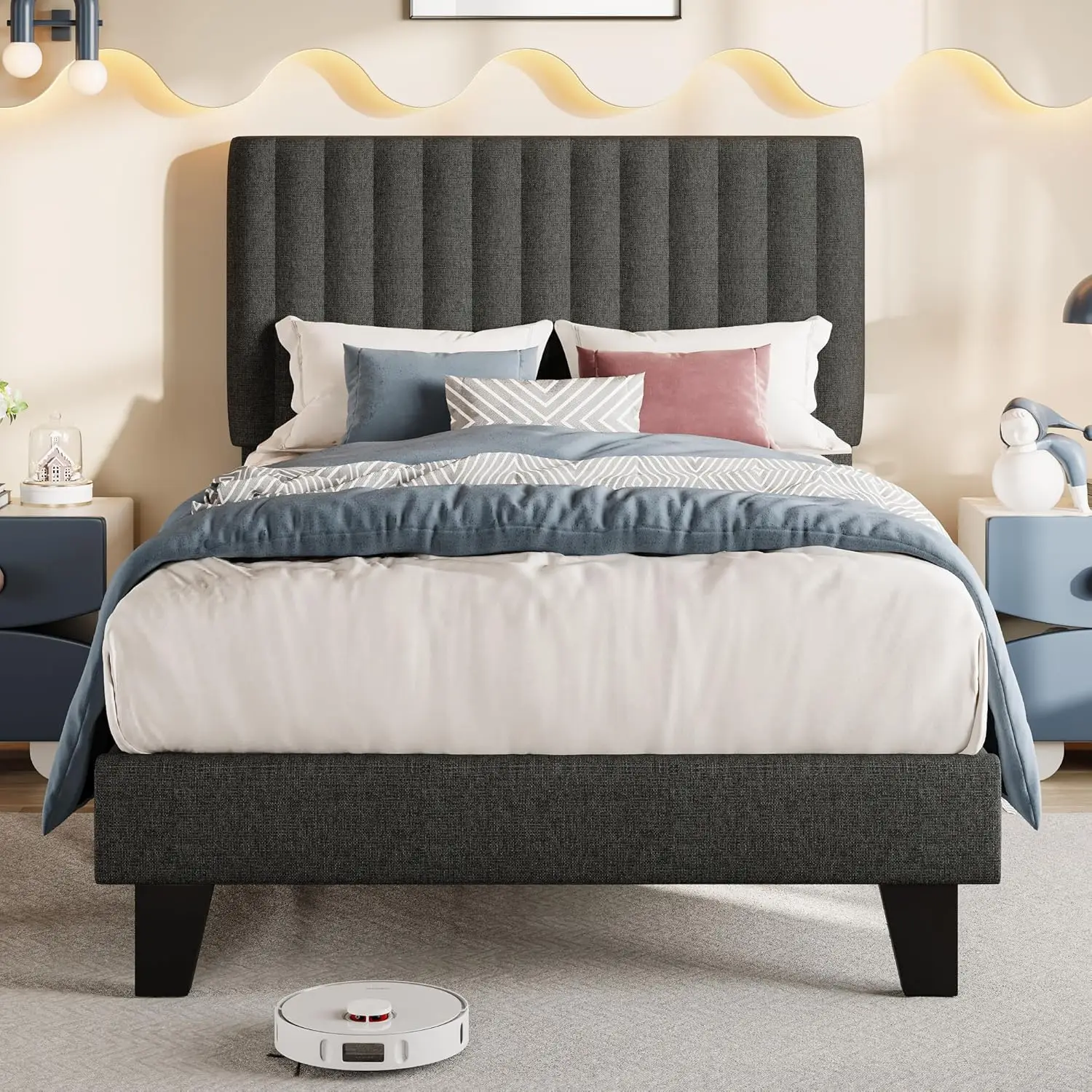 Twin Size Bed Frame with Headboard, Upholstered Linen Platform Bedframe with Solid Wooden Slats, Noise-Free, No Box, Customized
Twin Size Bed Frame with Headboard, Upholstered Linen Platform Bedframe with Solid Wooden Slats, Noise-Free, No Box, Customized