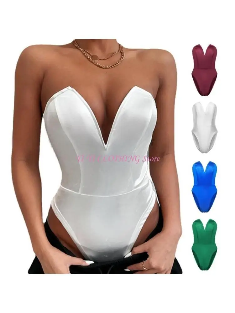 N5KF Pullover Heart Neck Jumpsuits Tik-tok Romper Cloth Color Backless Strapeless Satin Elastic Jumpsuits
N5KF Pullover Heart Neck Jumpsuits Tik-tok Romper Cloth Color Backless Strapeless Satin Elastic Jumpsuits