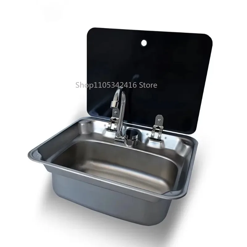 RV 425mm Square Stainless Steel Sink with Faucet & Tempered Glass Cover for Caravan Camper Trailer Kitchen Accessories
RV 425mm Square Stainless Steel Sink with Faucet & Tempered Glass Cover for Caravan Camper Trailer Kitchen Accessories