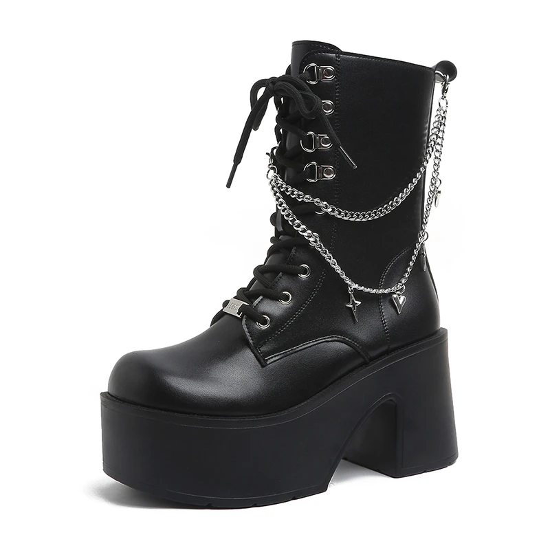 New Sexy Chain Women Leather Autumn Boots Block Heel Gothic Black Punk Style Platform Shoes Female Footwear High Quality
New Sexy Chain Women Leather Autumn Boots Block Heel Gothic Black Punk Style Platform Shoes Female Footwear High Quality