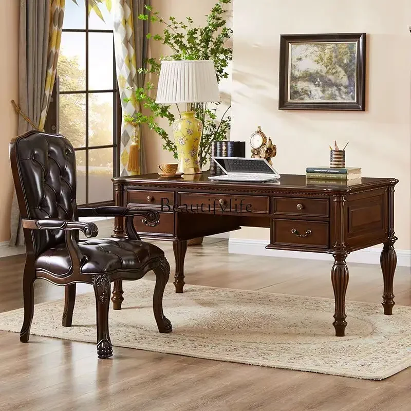 yj57 American solid wood desk European retro study boss desk home writing desk
yj57 American solid wood desk European retro study boss desk home writing desk