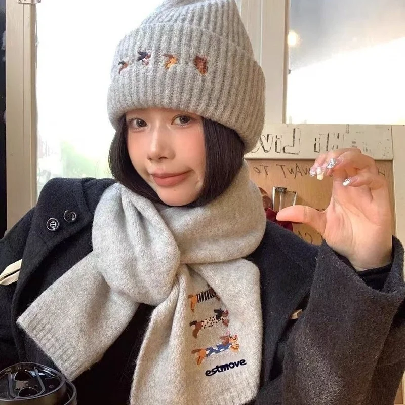 Thickened Soft Knitted Wool Hat Scarf Set Couples Student Cute Dog Warm Cold Resistant Hat Scarf Neck Warmer All Seasons Wear
Thickened Soft Knitted Wool Hat Scarf Set Couples Student Cute Dog Warm Cold Resistant Hat Scarf Neck Warmer All Seasons Wear