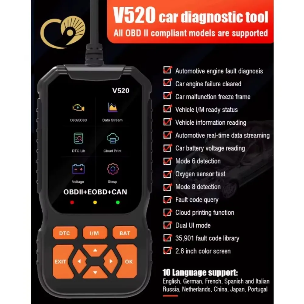 OBD2 Scanner 2026 New V520 Professional Auto Engine System Lifetime Free Automotive DTC Lookup Code Reader Car Diagnostic Tool
OBD2 Scanner 2026 New V520 Professional Auto Engine System Lifetime Free Automotive DTC Lookup Code Reader Car Diagnostic Tool