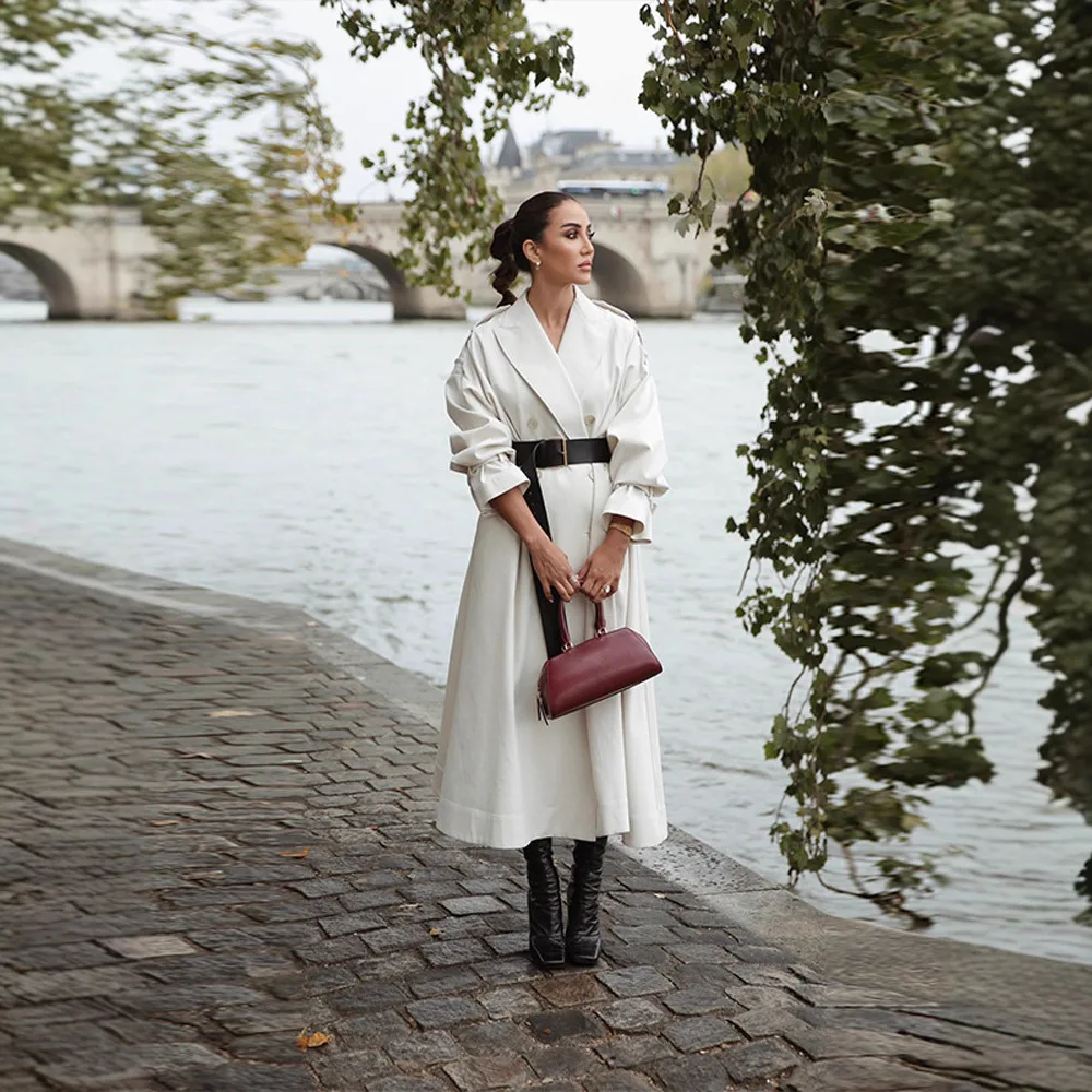 2025 Autumn Winter New White Waist Cinching Slim Fit Medium Long Trench Coat Women Elegant Long Sleeve Outerwear
2025 Autumn Winter New White Waist Cinching Slim Fit Medium Long Trench Coat Women Elegant Long Sleeve Outerwear