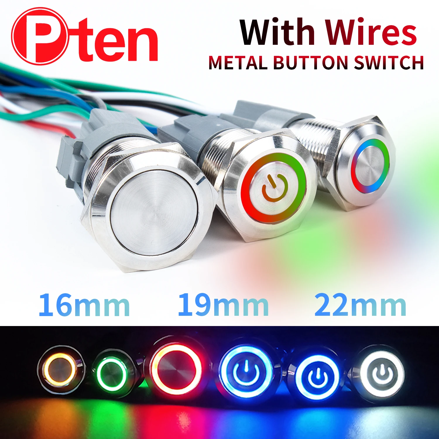 16 19 22mm tri-color R/G/B LED With Wire Waterproof Metal Push Button Switch LED Ring/Power Momentary Latching 1NO1NC
16 19 22mm tri-color R/G/B LED With Wire Waterproof Metal Push Button Switch LED Ring/Power Momentary Latching 1NO1NC