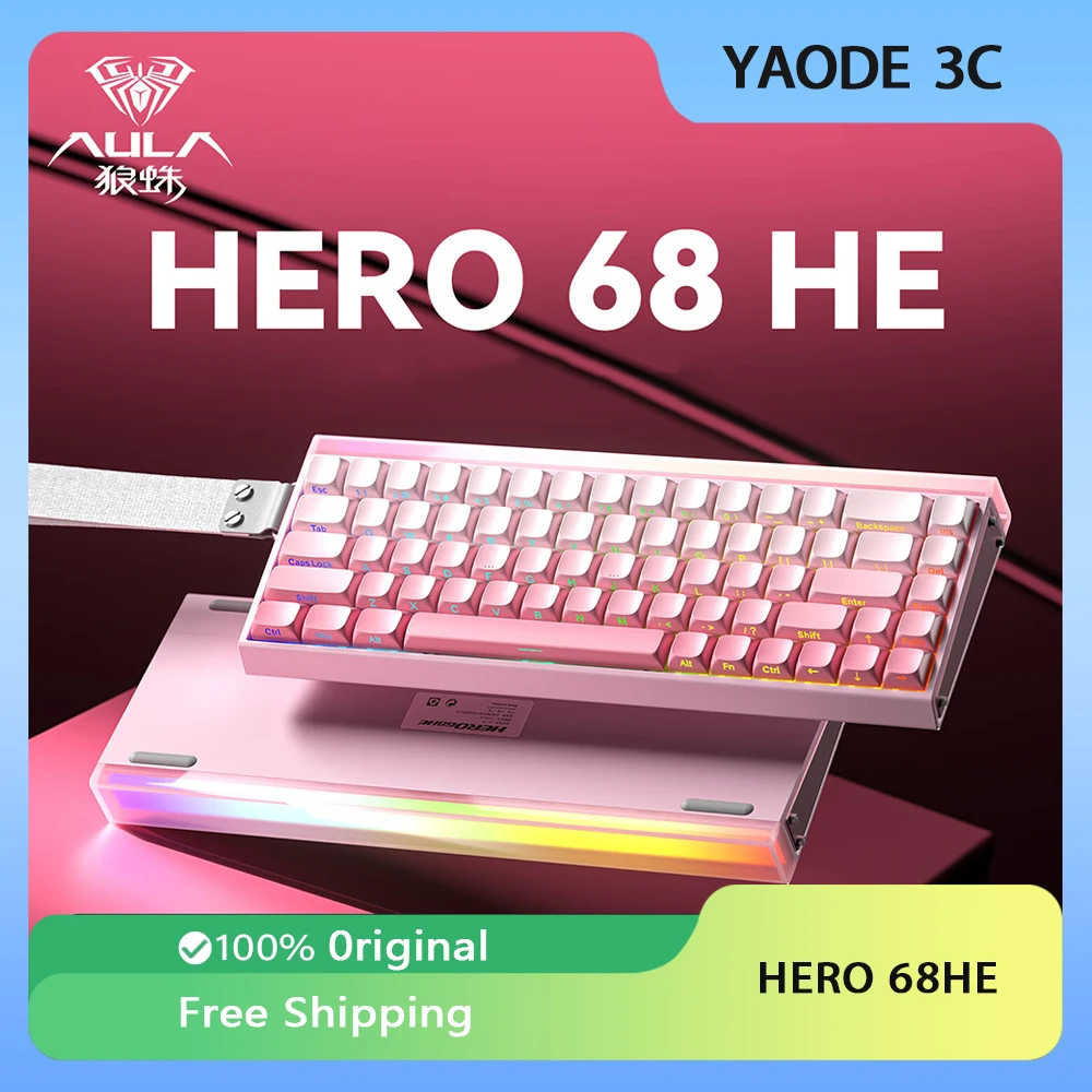 AULA HERO 68HE Игровая клавиатура с магнитным переключателем для киберспорта RGB Индивидуальная проводная механическая клавиатура Аксессуары для ПК для геймеров
AULA HERO 68HE Игровая клавиатура с магнитным переключателем для киберспорта RGB Индивидуальная проводная механическая клавиатура Аксессуары для ПК для геймеров