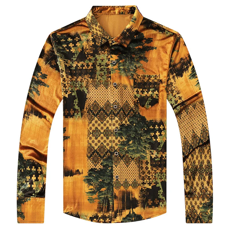 Mens Long Sleeve Printing Silk Velvet Dress Shirts Autumn Soft Velour Clothing Male Flowers Printing Gold Velvet Shirts
Mens Long Sleeve Printing Silk Velvet Dress Shirts Autumn Soft Velour Clothing Male Flowers Printing Gold Velvet Shirts