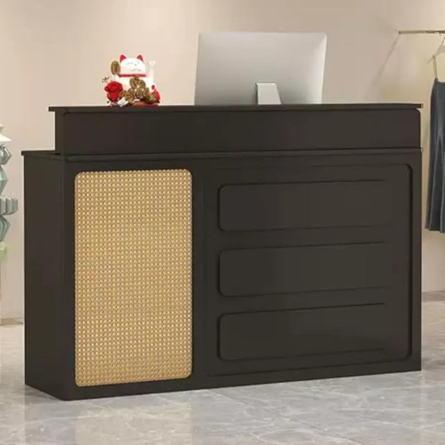 Reception Desk with Lockable Drawer, Rattan Counter for Salon, Lobby, Shop, Modern Checkout Design with Ample Storage, 31.4in H
Reception Desk with Lockable Drawer, Rattan Counter for Salon, Lobby, Shop, Modern Checkout Design with Ample Storage, 31.4in H