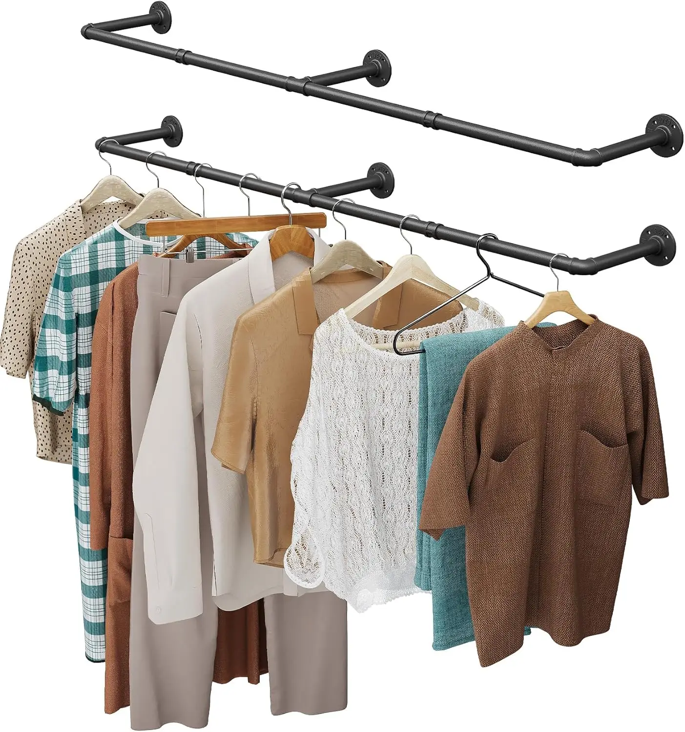 65.7" Heavy Duty Wall Mounted Clothing Rack, 2-Pack Black Industrial Pipe Garment Rack for Space Saving Closet Storage
65.7" Heavy Duty Wall Mounted Clothing Rack, 2-Pack Black Industrial Pipe Garment Rack for Space Saving Closet Storage