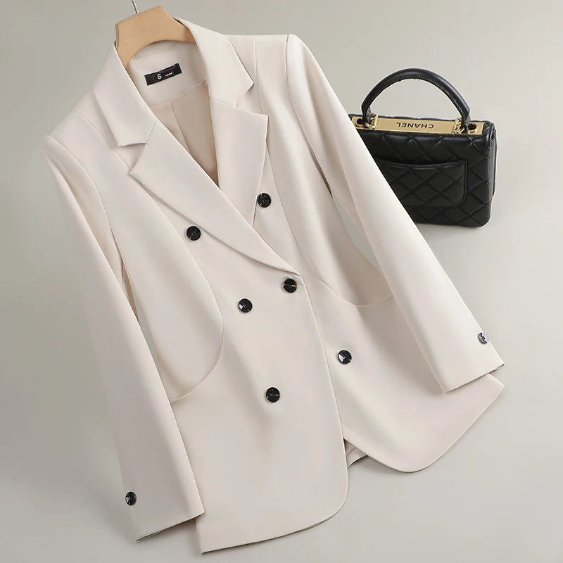 Spring Autumn Black Beige Elegant Double Breasted Jacket Women's Grey Long Sleeved Holiday Slim Blazers Coat Fashion Temperament
Spring Autumn Black Beige Elegant Double Breasted Jacket Women's Grey Long Sleeved Holiday Slim Blazers Coat Fashion Temperament