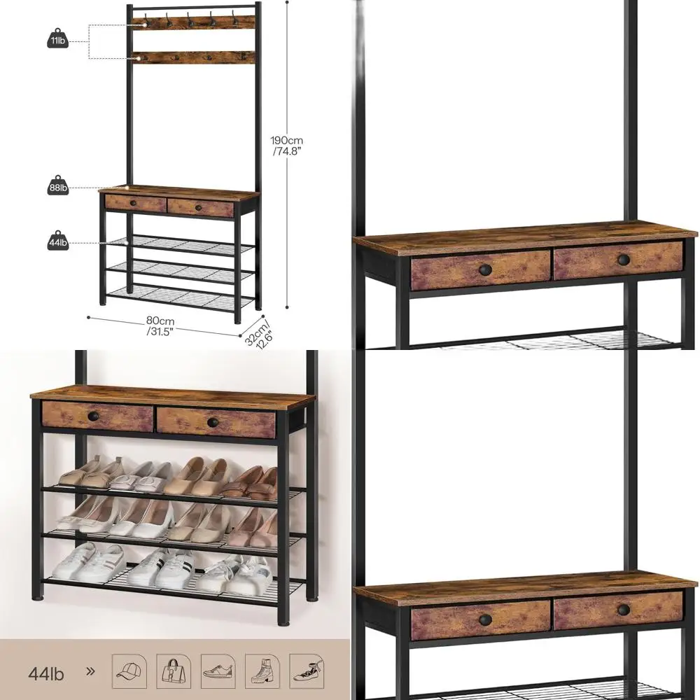 Rustic Brown & Black Entryway Storage Bench with Shoe Rack and 9 Hooks
Rustic Brown & Black Entryway Storage Bench with Shoe Rack and 9 Hooks