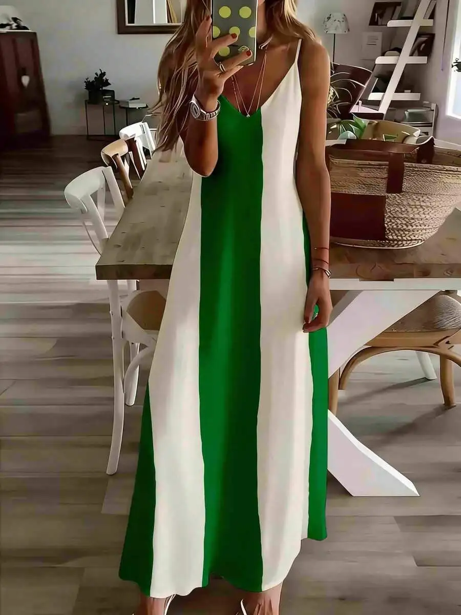 Green And White Striped Spaghetti Strap Maxi Dress Women Backless Long Summer Casual Dress
Green And White Striped Spaghetti Strap Maxi Dress Women Backless Long Summer Casual Dress