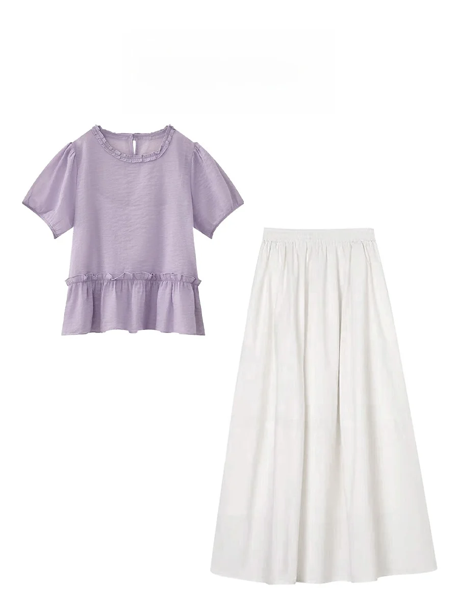 Parkyeon Summer Thin Lace Trim Short Sleeve Top And High Waist Loose Half Skirt Two Piece Set Elegant Fashionable Women's Ens...
Parkyeon Summer Thin Lace Trim Short Sleeve Top And High Waist Loose Half Skirt Two Piece Set Elegant Fashionable Women's Ens...