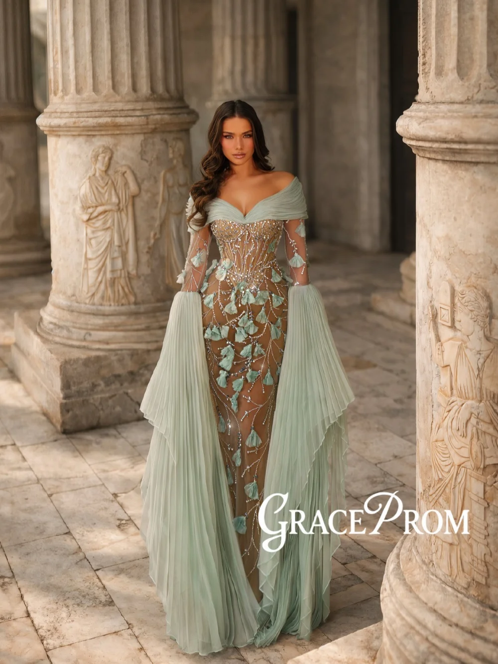 Mint Green 3D Floral Beaded Evening Dress Pleated Cape Sleeve Elegant Wedding Party Gowns Customized Gorgeous Banquet Gowns
Mint Green 3D Floral Beaded Evening Dress Pleated Cape Sleeve Elegant Wedding Party Gowns Customized Gorgeous Banquet Gowns