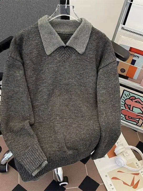 Retro V-Ne Collar Knitted Sweater Men's Sle Autumn Winter Lazy Outerwear Fake Two-Piece Loose Fit Comfortable Knitwear
Retro V-Ne Collar Knitted Sweater Men's Sle Autumn Winter Lazy Outerwear Fake Two-Piece Loose Fit Comfortable Knitwear