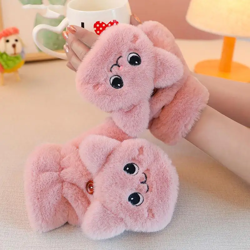 Plush Warm Gloves Half Finger Winter Gloves Rabbit Fur Cat Mittens Cartoon Fashion Simple Soft Thicken Flip Fingerless Gloves
Plush Warm Gloves Half Finger Winter Gloves Rabbit Fur Cat Mittens Cartoon Fashion Simple Soft Thicken Flip Fingerless Gloves
