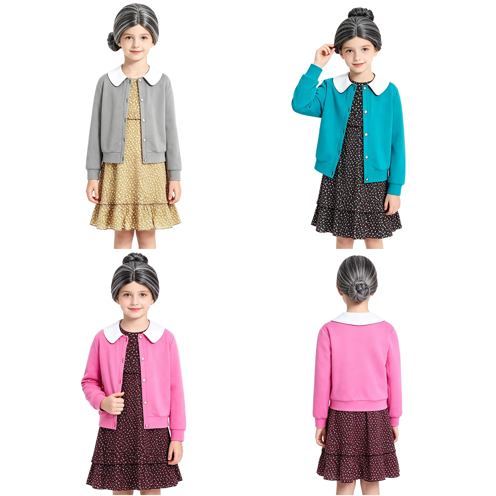 Girls Old Lady Costume Cosplay 2 Pieces Outfit Short Sleeve Floral Ruffle Dress with Long Sleeve Faux Pearl Buttons Outwear
Girls Old Lady Costume Cosplay 2 Pieces Outfit Short Sleeve Floral Ruffle Dress with Long Sleeve Faux Pearl Buttons Outwear