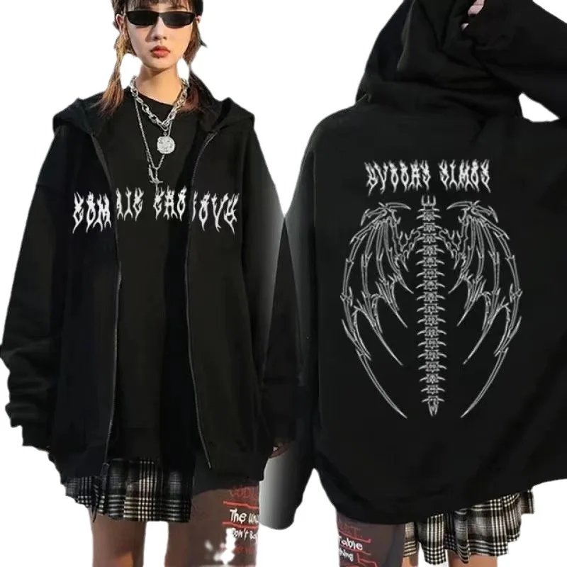 Women Gothic Print Hoodies American High Street Zip Up Oversized Sweatshirts Hip Hop Long Sleeve Y2k Couple Sweater
Women Gothic Print Hoodies American High Street Zip Up Oversized Sweatshirts Hip Hop Long Sleeve Y2k Couple Sweater