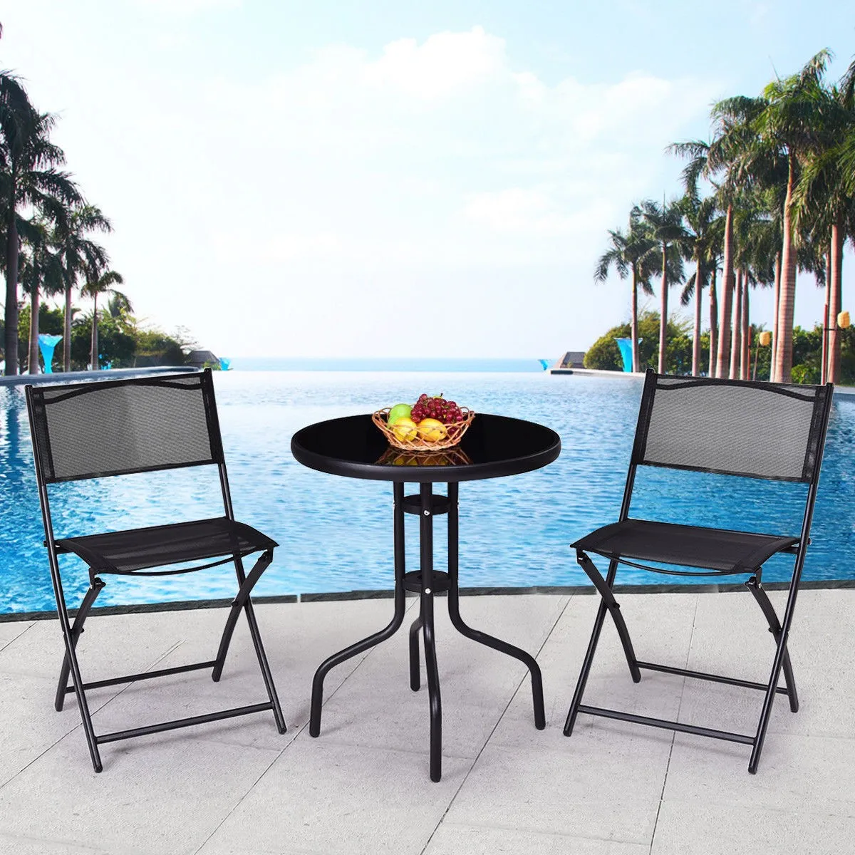 3 Pcs Bistro Set Garden Backyard Table Folding Chairs Outdoor Patio Furniture
3 Pcs Bistro Set Garden Backyard Table Folding Chairs Outdoor Patio Furniture