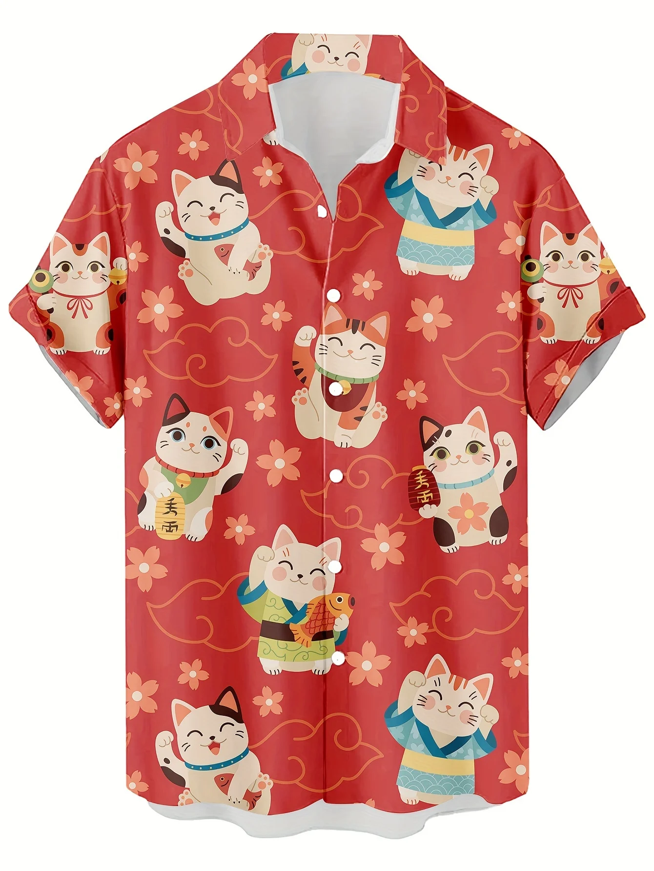 Men's Cartoon Beckoning Cat Print Short Sleeve Shirt - Comfy Hawaii Style Casual Streewear for Summer, Perfect Gift Idea
Men's Cartoon Beckoning Cat Print Short Sleeve Shirt - Comfy Hawaii Style Casual Streewear for Summer, Perfect Gift Idea