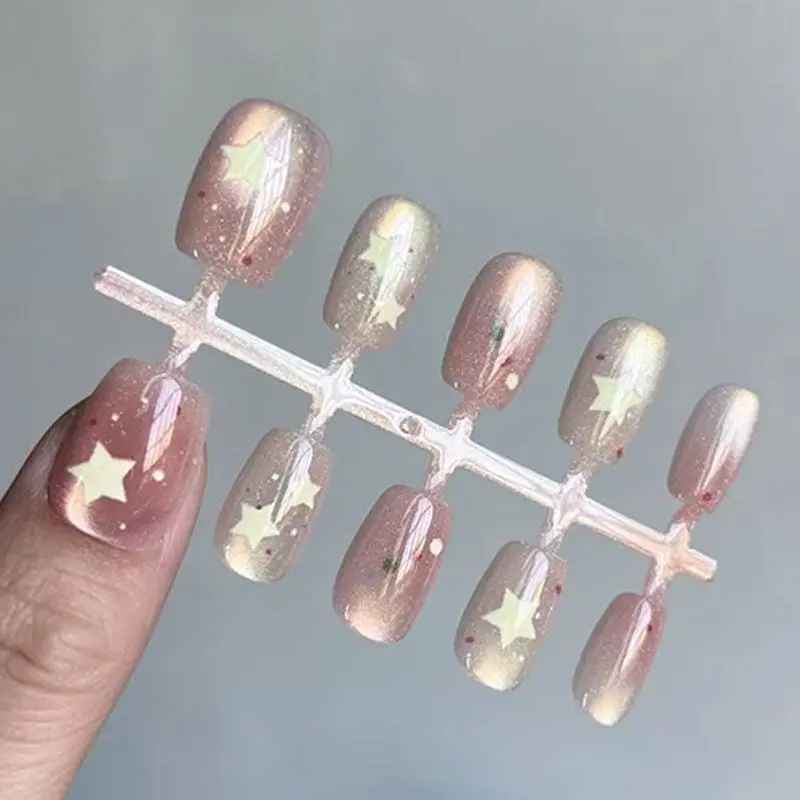 10pcs Cute False Short Nails Glossy Pink Star Press On Square Nails With Glitter Natural Unbreakable Wear For Girls Woman
10pcs Cute False Short Nails Glossy Pink Star Press On Square Nails With Glitter Natural Unbreakable Wear For Girls Woman