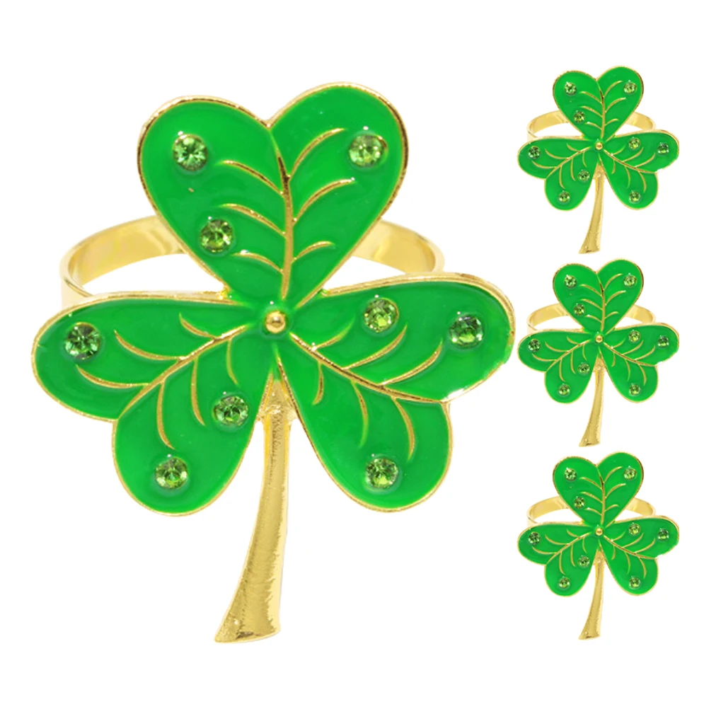 4 Pcs Shamrock Napkin Rings Green Holders Patrick's Day Party Decorations Rhinestone Clasp Table Accessories
4 Pcs Shamrock Napkin Rings Green Holders Patrick's Day Party Decorations Rhinestone Clasp Table Accessories
