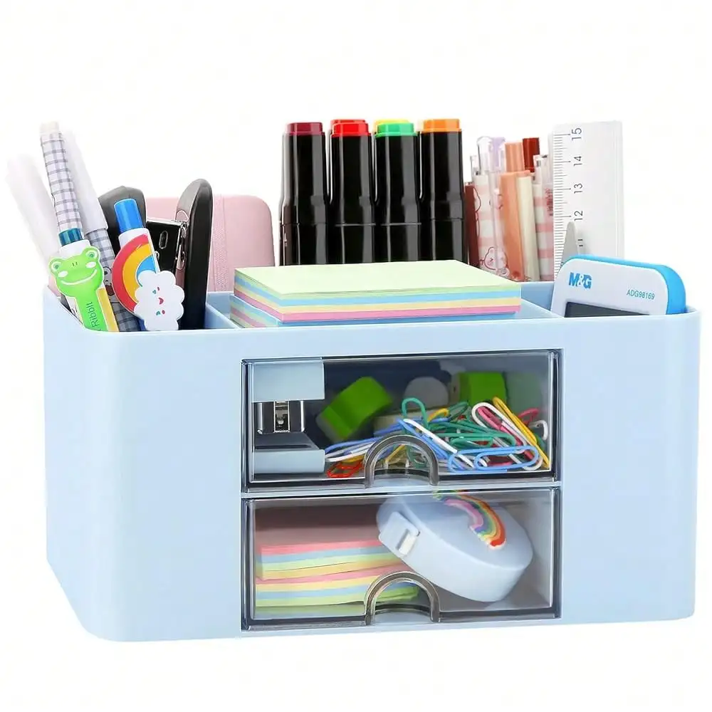 Desk Organizer With 2 Drawer, Plastic Desktop Pen Pencil Card Holder Storage Box For Desk, Office Supplies, Vanity Table Office Schoolsss Home (Blue)
Desk Organizer With 2 Drawer, Plastic Desktop Pen Pencil Card Holder Storage Box For Desk, Office Supplies, Vanity Table Office Schoolsss Home (Blue)