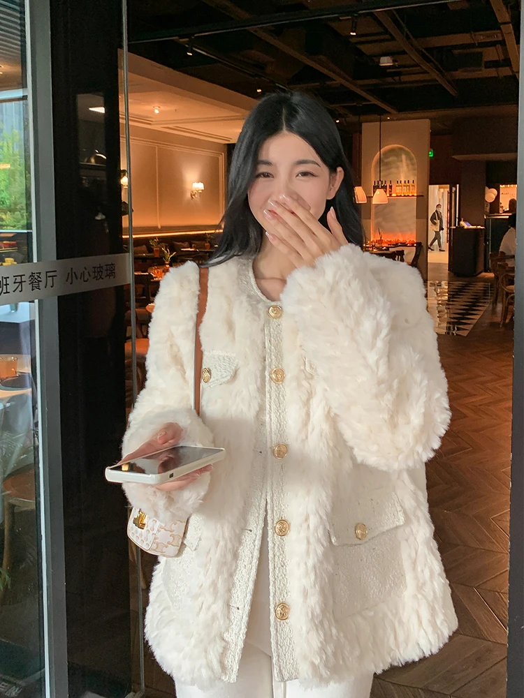 Women's Faux Lamb Wool Jacket Autumn Winter Round Neck Beige Fleece Jackets Korean Casual Fashion Plush Female Commuting Coat
Women's Faux Lamb Wool Jacket Autumn Winter Round Neck Beige Fleece Jackets Korean Casual Fashion Plush Female Commuting Coat