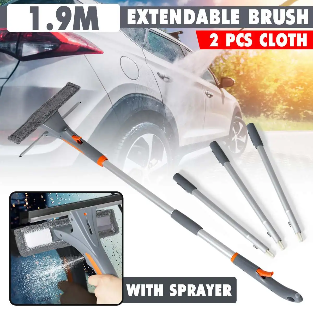1.93m Extendable Spray Window Glass Brush Wiper Cleaner Washing Scraper + 2Pcs Cloth Home Bathroom Car Window Cleaning Tool
1.93m Extendable Spray Window Glass Brush Wiper Cleaner Washing Scraper + 2Pcs Cloth Home Bathroom Car Window Cleaning Tool