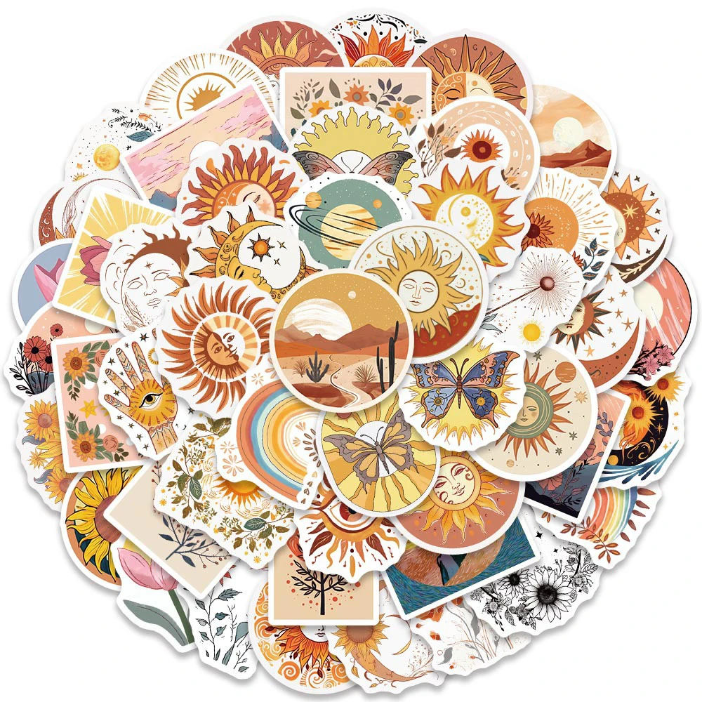 10/30/50pcs Retro Art Bohemia Moon Sun Flower Stickers Aesthetic DIY Suitcase Stationery Phone Vintage Graffiti Sticker for Gift
10/30/50pcs Retro Art Bohemia Moon Sun Flower Stickers Aesthetic DIY Suitcase Stationery Phone Vintage Graffiti Sticker for Gift