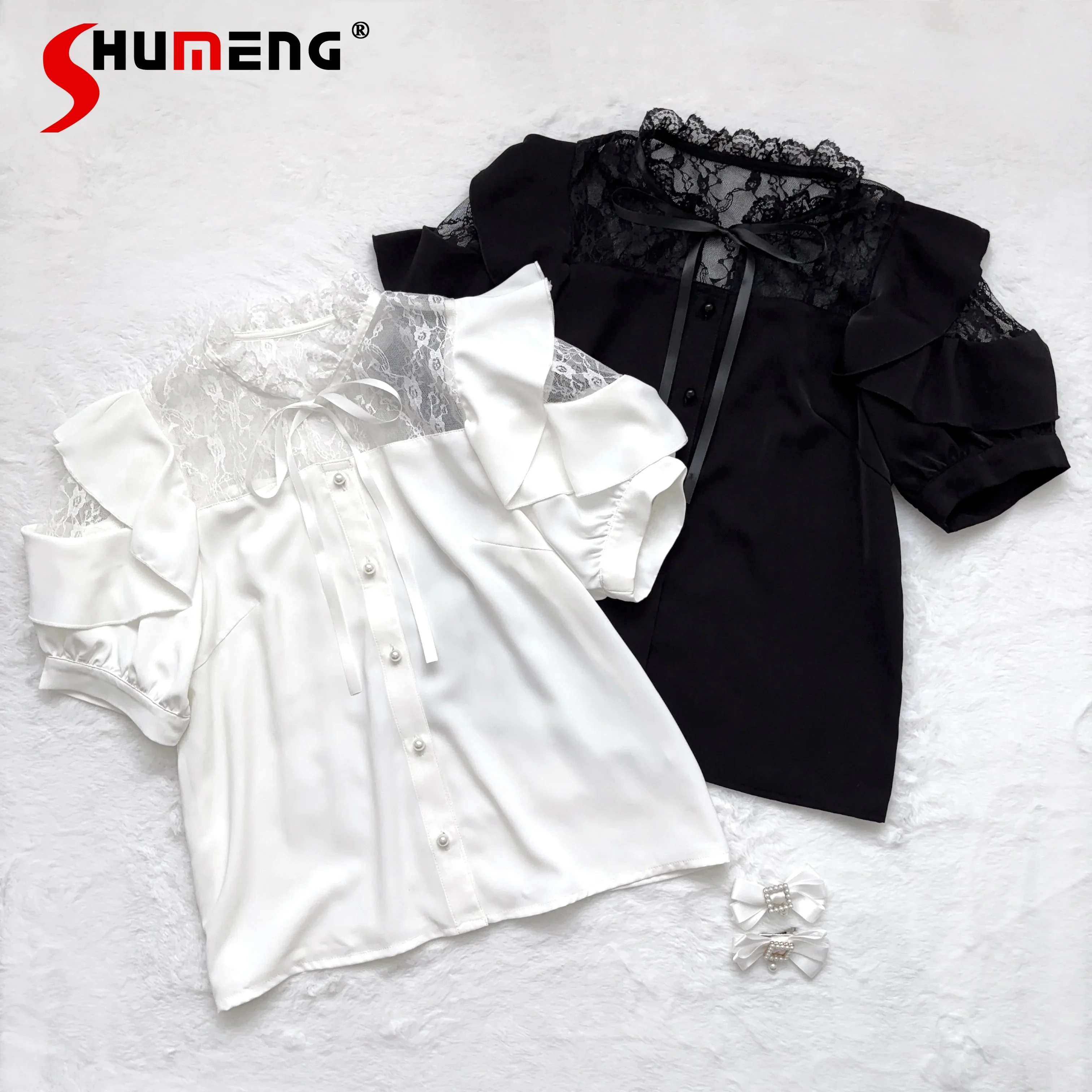 Japanese Mine Series Mass-produced Lace Splicing Ruffle Edge Short-sleeved Shirt Summer New Women's Sweet Lolita Top Blusas
Japanese Mine Series Mass-produced Lace Splicing Ruffle Edge Short-sleeved Shirt Summer New Women's Sweet Lolita Top Blusas