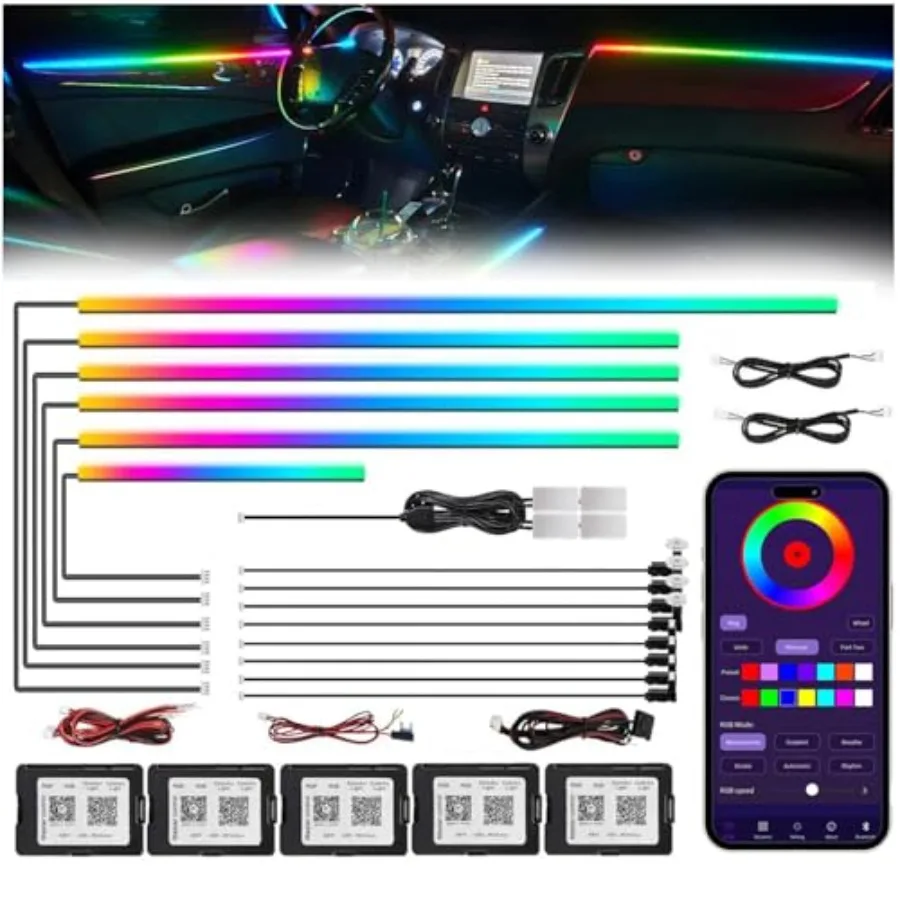 Acrylic Interior Car LED Strip Light with Wireless APP, RGB 18 in 1 with 175 Inch 593 LEDs Fiber Optic Ambient Lighting Kits, 1
Acrylic Interior Car LED Strip Light with Wireless APP, RGB 18 in 1 with 175 Inch 593 LEDs Fiber Optic Ambient Lighting Kits, 1
