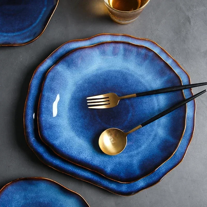 Ceramic Plates Deep Blue Irregular Flat Plate Pottery Dish Household Decoration Tableware Dinnerware Tray Hotel Kitchen Supplies
Ceramic Plates Deep Blue Irregular Flat Plate Pottery Dish Household Decoration Tableware Dinnerware Tray Hotel Kitchen Supplies