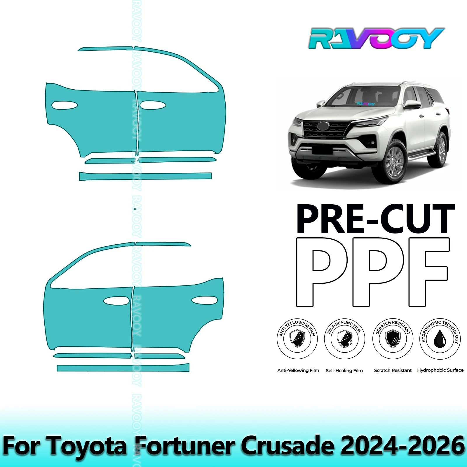 For Toyota Fortuner Crusade 2024-2026 8.5mil Clear Matte Pre-Cut PPF Door & A/B Pillar Kit TPU Paint Protection Film Set
For Toyota Fortuner Crusade 2024-2026 8.5mil Clear Matte Pre-Cut PPF Door & A/B Pillar Kit TPU Paint Protection Film Set
