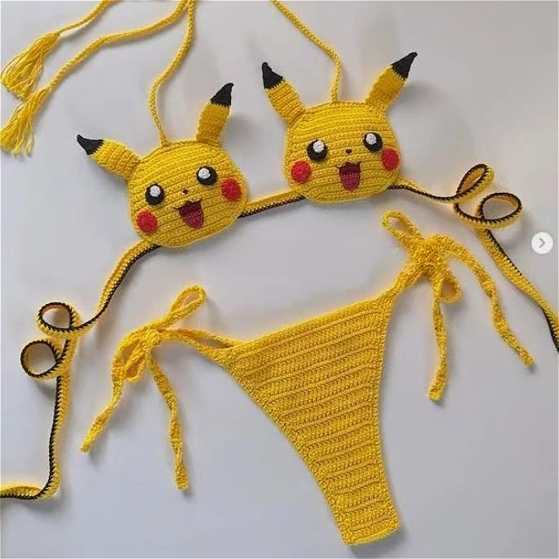 Kwaii Pikachu Girls Sexy Swimsuit Handmade Crochet Cute Bikinis Set 2pcs Womens Swimming Suit String Bikini Thongs Bathing Suit
Kwaii Pikachu Girls Sexy Swimsuit Handmade Crochet Cute Bikinis Set 2pcs Womens Swimming Suit String Bikini Thongs Bathing Suit