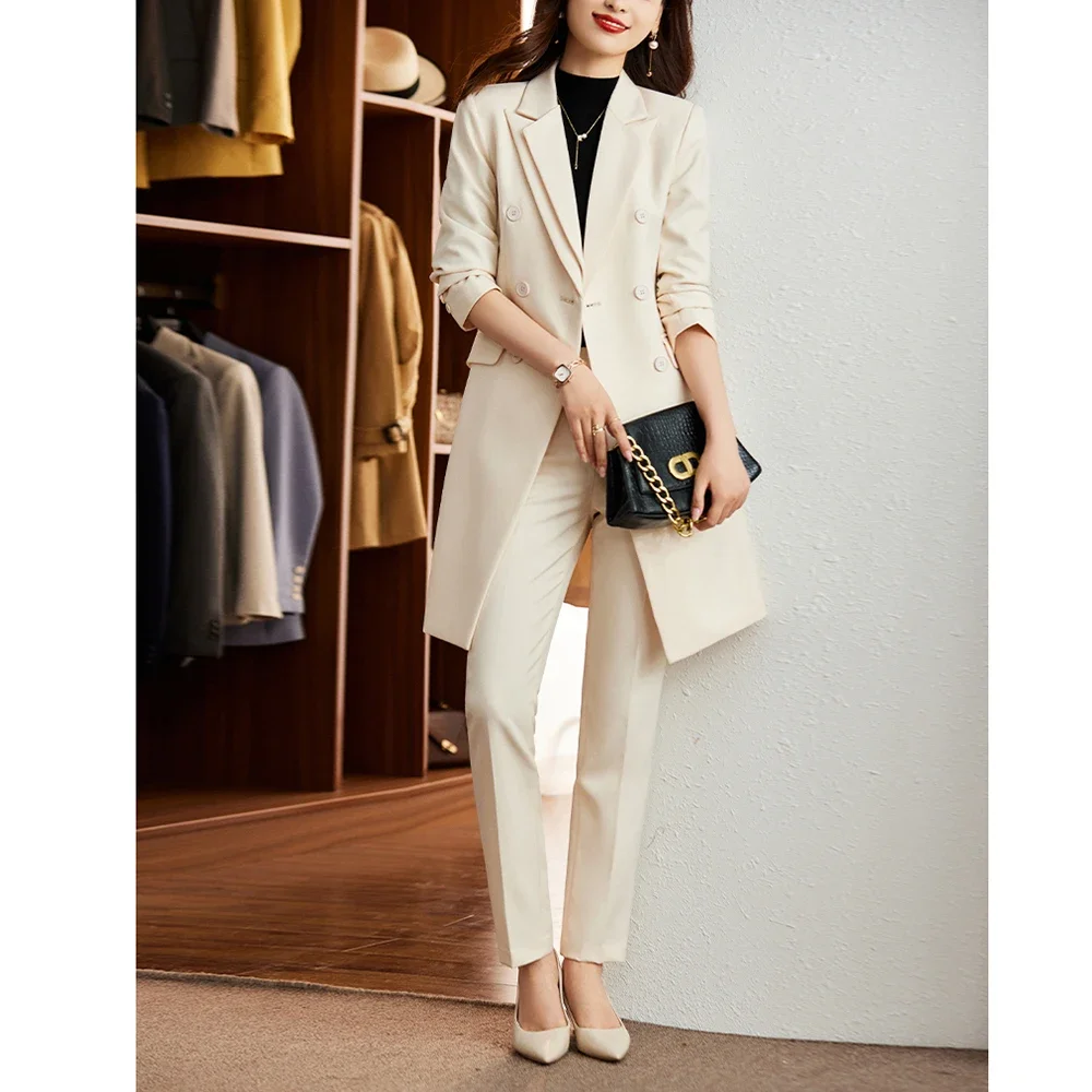 Pants Sets Fashion Notch Lapel Double Breasted Long Coat High Quality Office Lady Formal Dress Elegant Women's Sets Slim Fit
Pants Sets Fashion Notch Lapel Double Breasted Long Coat High Quality Office Lady Formal Dress Elegant Women's Sets Slim Fit
