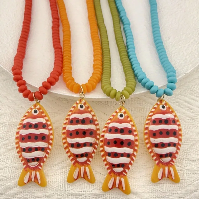 Summer Exaggeration Beach Vacation Style Handmade Bead Colorful Tropical Fish Pendant Necklace for Women Jewerly Accessories
Summer Exaggeration Beach Vacation Style Handmade Bead Colorful Tropical Fish Pendant Necklace for Women Jewerly Accessories