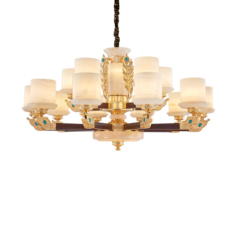 New Chinese style, brass and jade chandelier, retro villa living room lamp, home improvement mansion hall, all copper marble
New Chinese style, brass and jade chandelier, retro villa living room lamp, home improvement mansion hall, all copper marble
