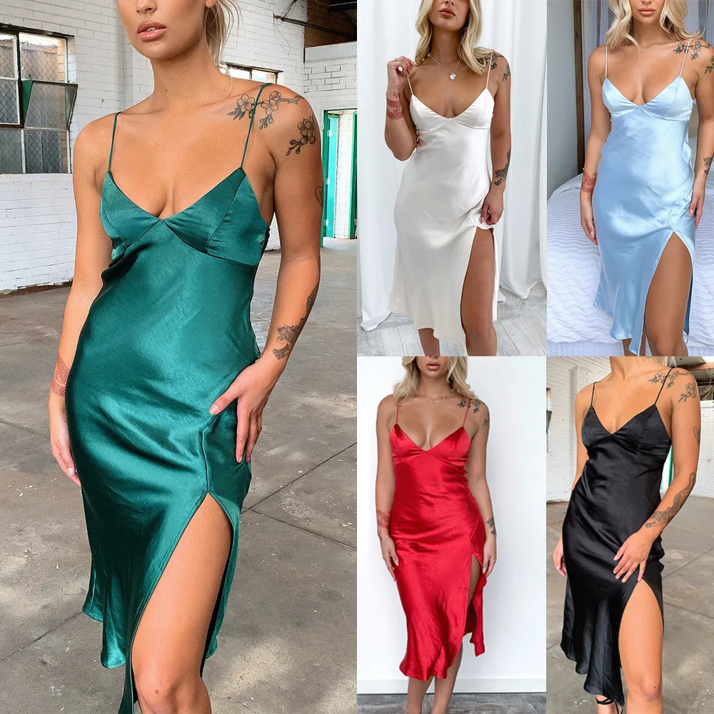 SKMY Summer Outfits For Women 2024 Solid Color Sexy V-Neck Party Dresses Satin Slim Fit Split Spahgetti Strap Midi Dresses
SKMY Summer Outfits For Women 2024 Solid Color Sexy V-Neck Party Dresses Satin Slim Fit Split Spahgetti Strap Midi Dresses