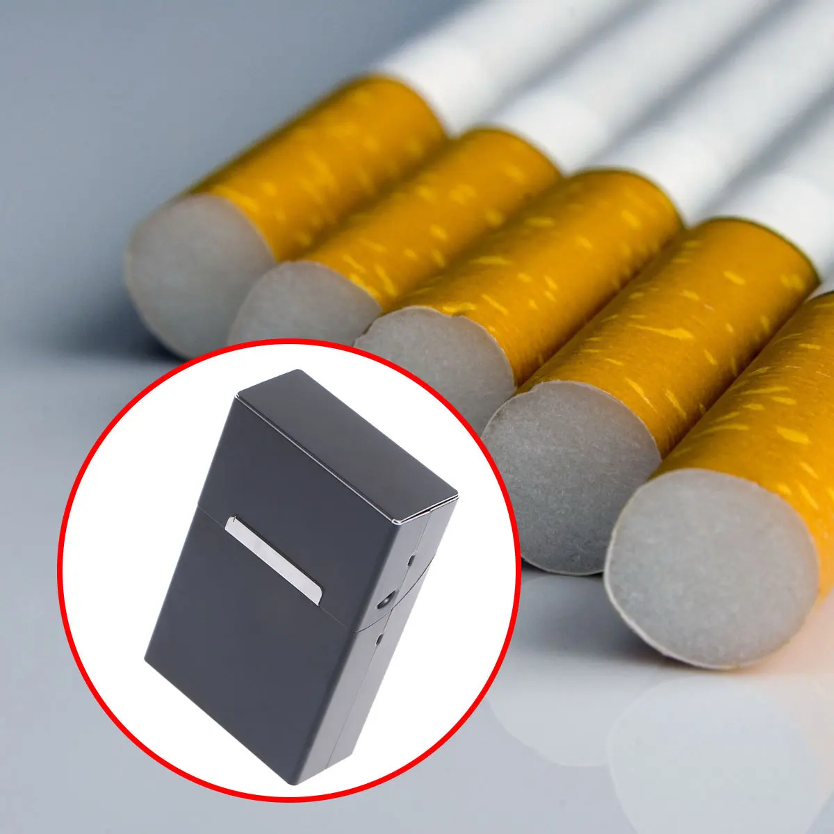 Automatic Flip Top Cigarette Case Black Aluminum Alloy Large Capacity Shockproof Waterproof Cigarette Box Holder Storage
Automatic Flip Top Cigarette Case Black Aluminum Alloy Large Capacity Shockproof Waterproof Cigarette Box Holder Storage