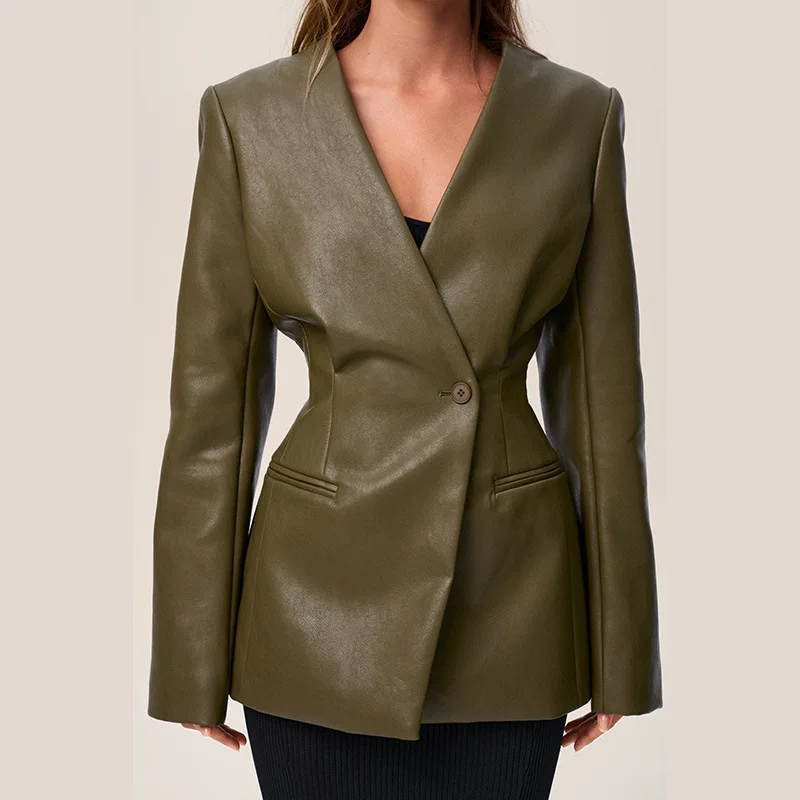 BJTZ 2026 Spring Summer Women Elegant Green V Neck Slim Faux Leather Blazer Jacket Fashion Office Outerwear
BJTZ 2026 Spring Summer Women Elegant Green V Neck Slim Faux Leather Blazer Jacket Fashion Office Outerwear