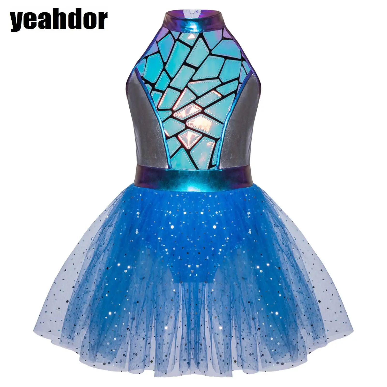 Girls Alien Costume Sequin Shiny Metallic Halter Sleeveless Mesh Leotard Tutu Dress Halloween Cosplay Future World Costume 
Girls Alien Costume Sequin Shiny Metallic Halter Sleeveless Mesh Leotard Tutu Dress Halloween Cosplay Future World Costume