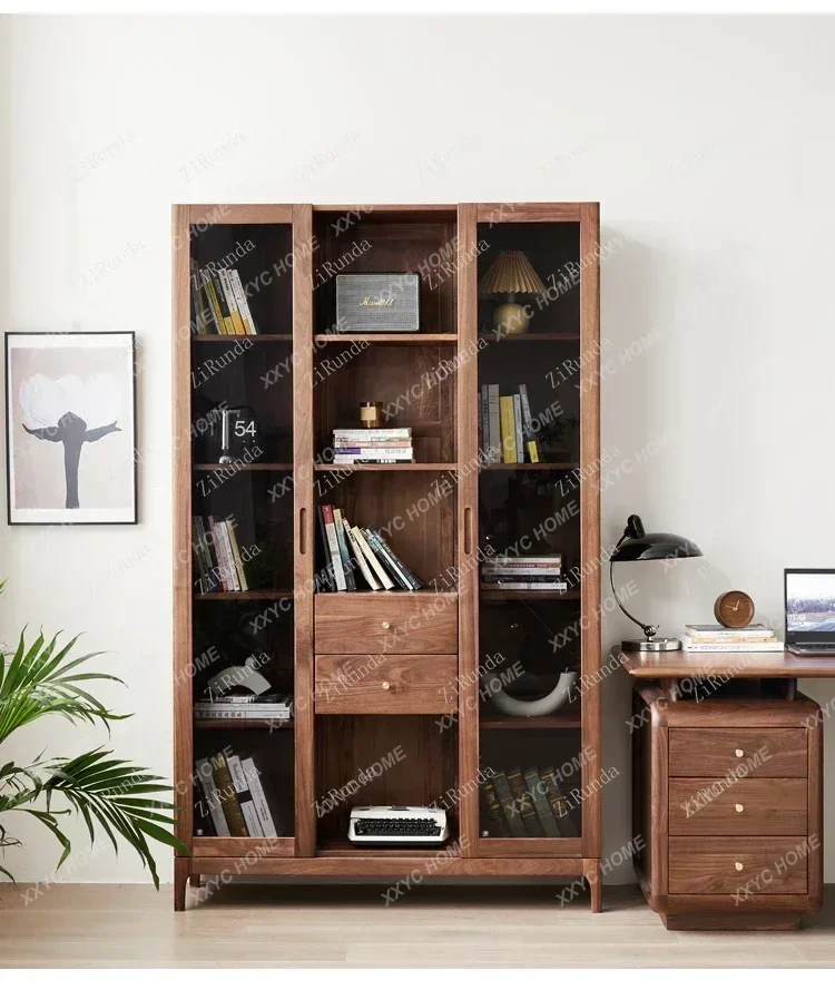 Solid Wood Bookcase Bookshelf Black Walnut Storage, Storage, Floor-to-ceiling Bookcase With Glass Door
Solid Wood Bookcase Bookshelf Black Walnut Storage, Storage, Floor-to-ceiling Bookcase With Glass Door