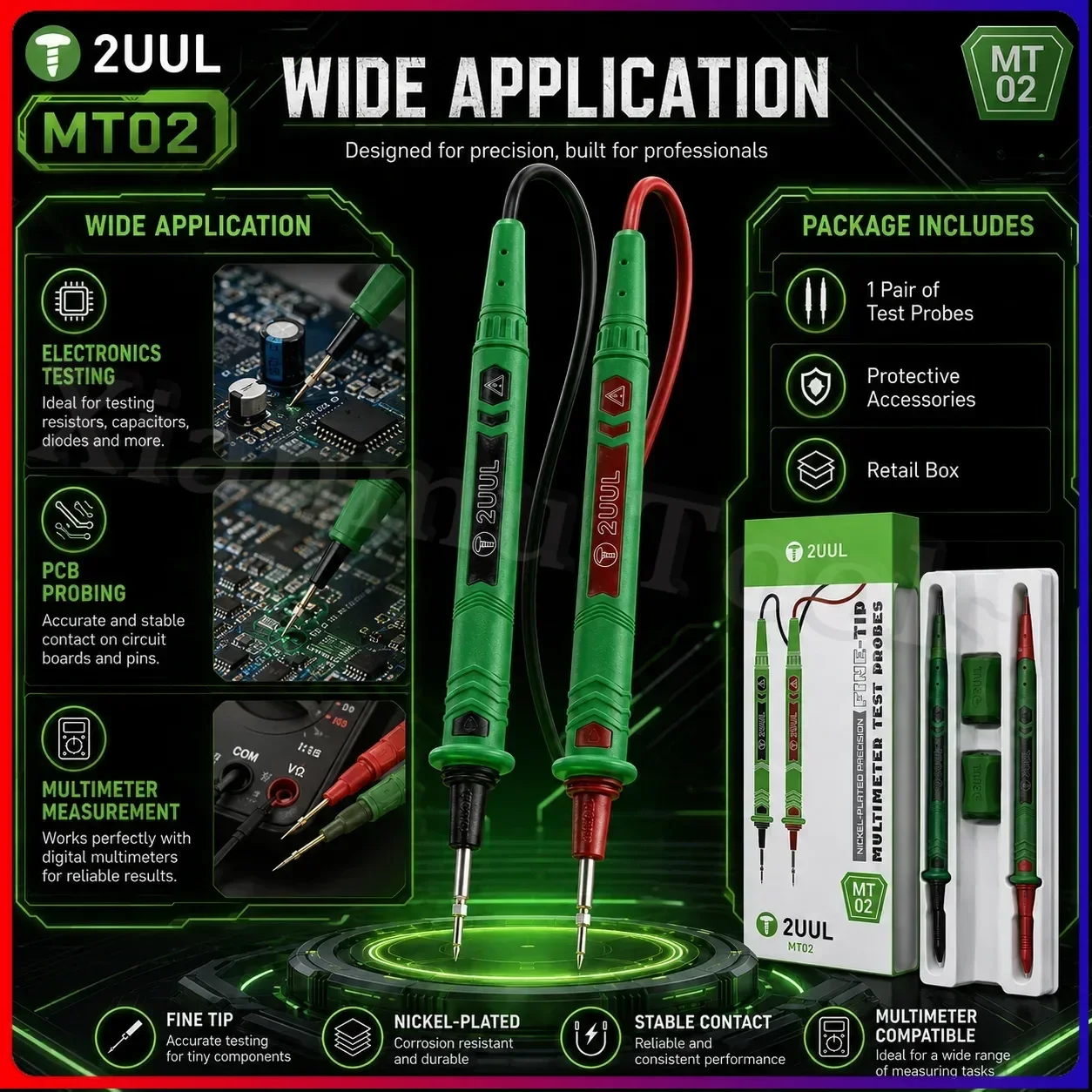 2UUL MT02 Precision Multimeter Test Probes Nickel-Plated Fine Tip Probe Leads for Digital Multimeter Mobile Phone PCB Repair
2UUL MT02 Precision Multimeter Test Probes Nickel-Plated Fine Tip Probe Leads for Digital Multimeter Mobile Phone PCB Repair