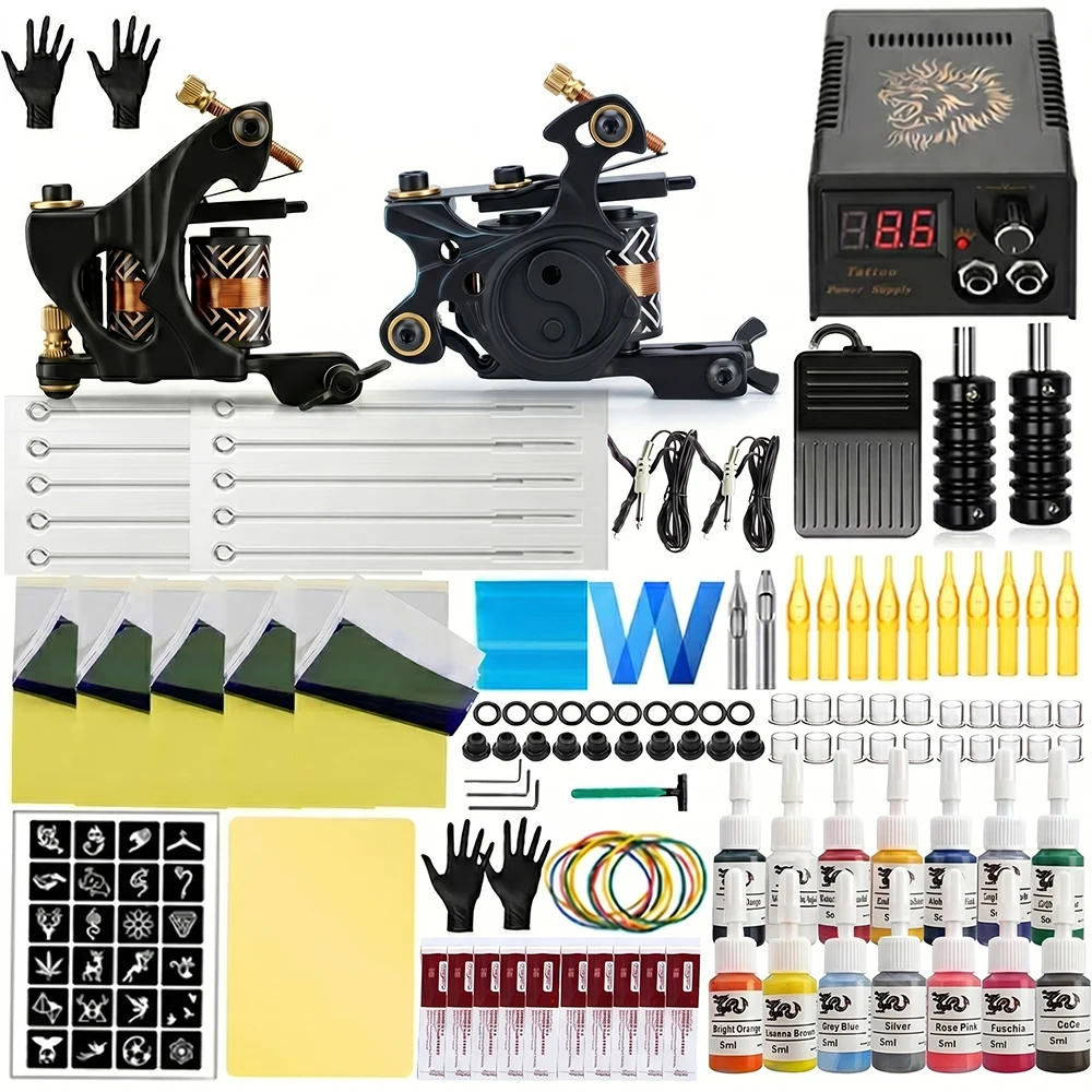 Complete Coils Tattoo Machine Kit Liner Shader Machine Gun Power Inks with Needles Accessories Set Tattoo Beginner Kit Supply
Complete Coils Tattoo Machine Kit Liner Shader Machine Gun Power Inks with Needles Accessories Set Tattoo Beginner Kit Supply