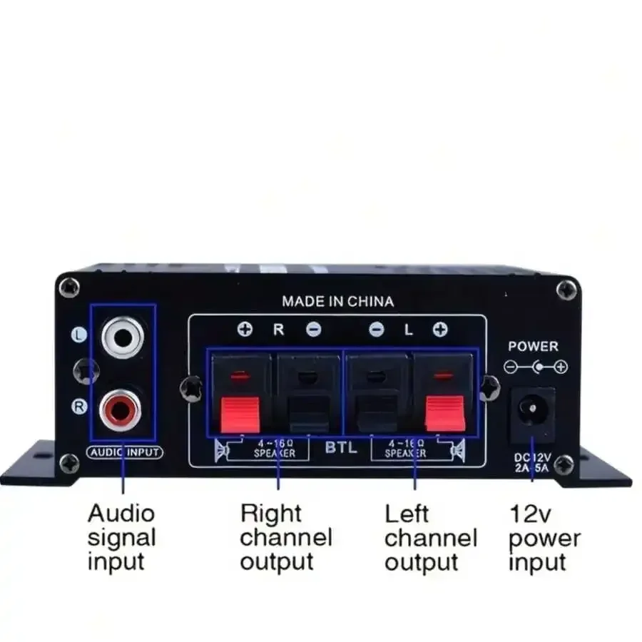 12V 20W Dual Channel Mini Audio Power Amplifier For Car, Motorcycle, PC, MP3 – Black With Blue LED, No Cable Included
12V 20W Dual Channel Mini Audio Power Amplifier For Car, Motorcycle, PC, MP3 – Black With Blue LED, No Cable Included